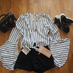 Fashion Nova stripe flutter sleeve top.